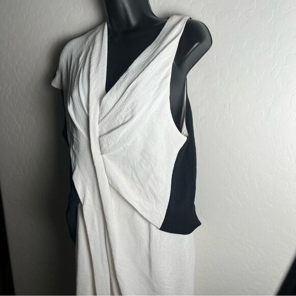 NWT Helmut Lang Sugar Silk Crepe Asymmetrical Black White Sleeveless Dress 10 - Picture 9 of 16